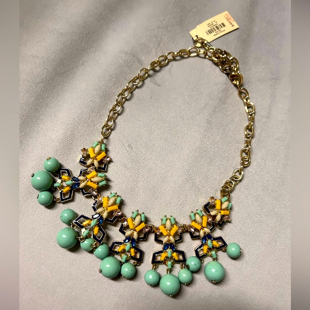NWT Talbots Elegant Gold, Navy, and Blue Enamel Statement Necklace